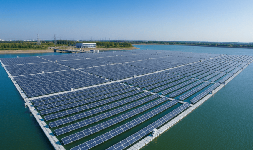 Floating solar PV power plant.